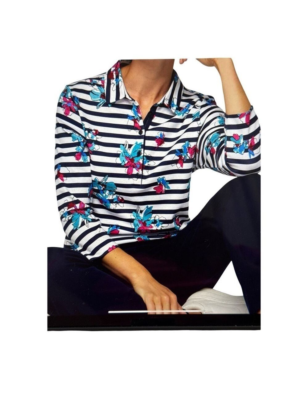 Rabe Striped Floral Polo Shirt